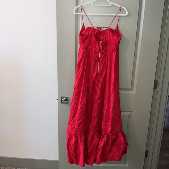 NWT Karen Millen Cotton top stitch Strappy maxi DRESS raspberry red Sz 4 - Picture 7 of 11